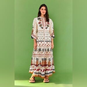 Farm Rio Embellished Embroidered Maxi Dress, small